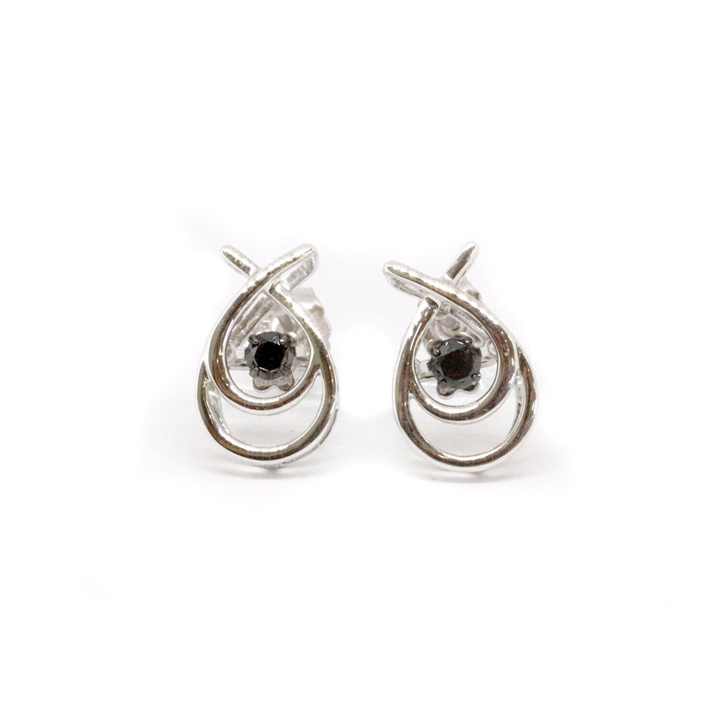 14KT White Gold Black Diamond Shimmer Stud Earrings