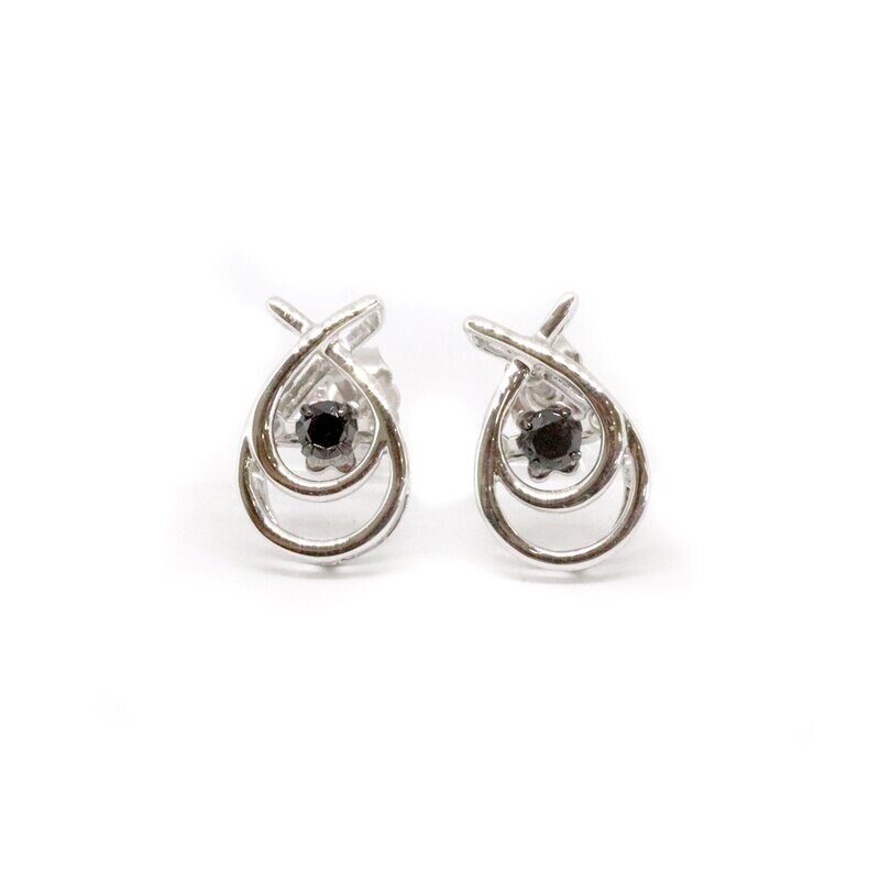 14KT White Gold Black Diamond Shimmer Stud Earrings
