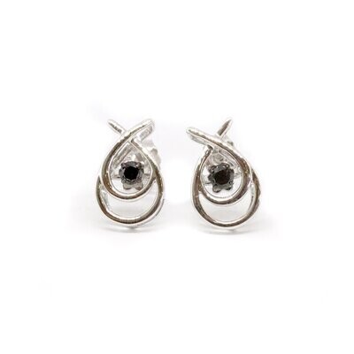 14KT White Gold Black Diamond Shimmer Stud Earrings