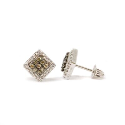 14KT White Gold Chocolate and White Diamond Square Stud Earrings