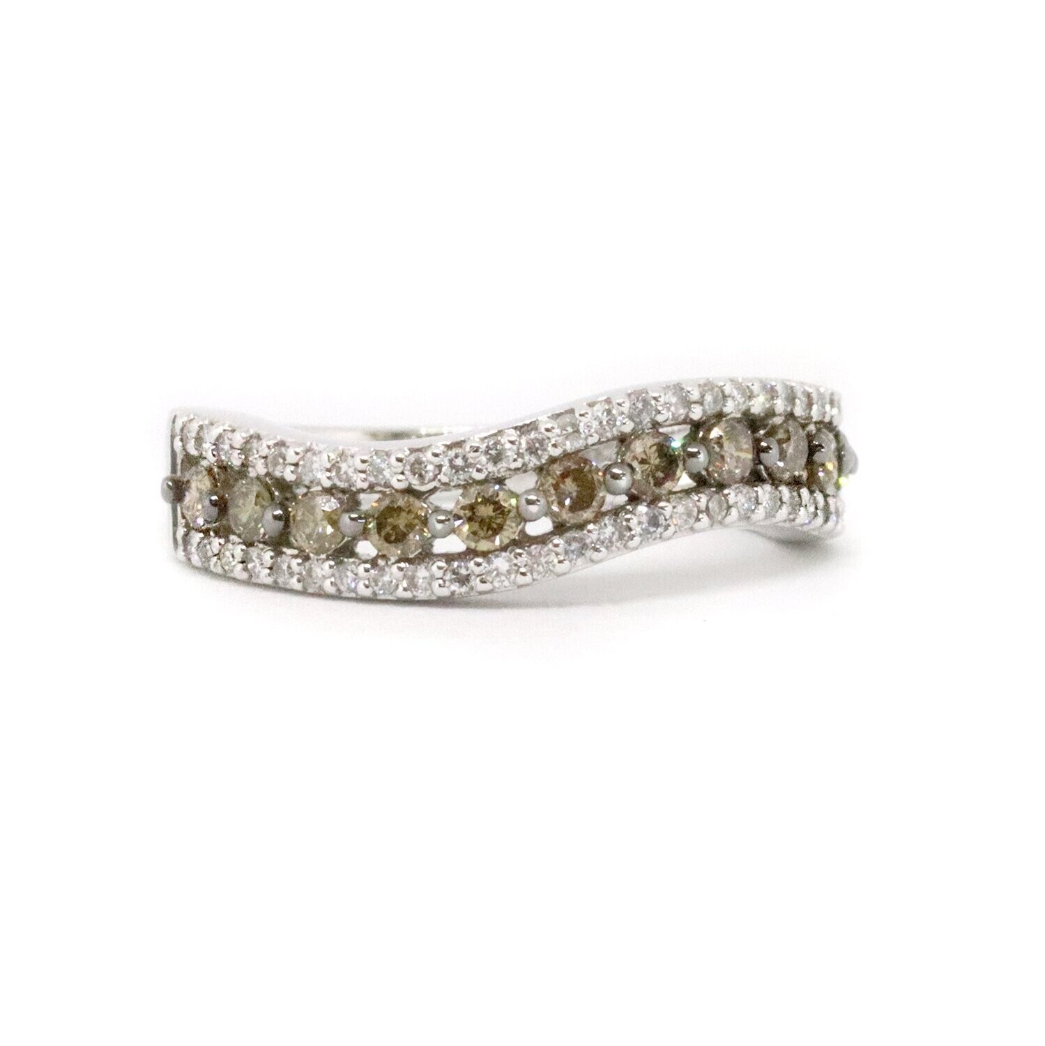 14KT White Gold Chocolate and White Diamond Curved Band