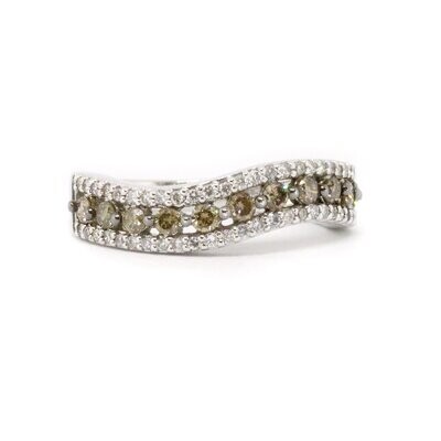 14KT White Gold Chocolate and White Diamond Curved Band