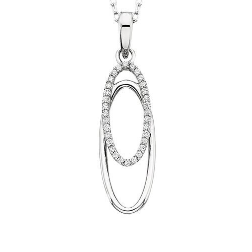 10KT White Gold Double Open Oval Diamond Necklace