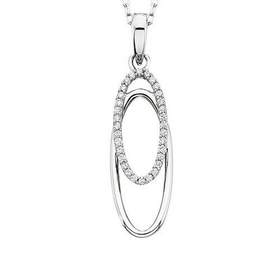 10KT White Gold Double Open Oval Diamond Necklace
