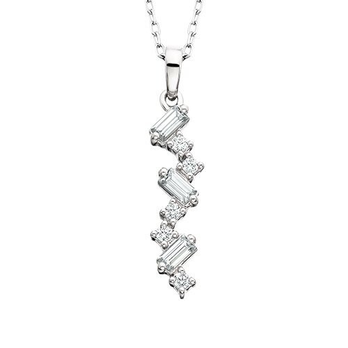 14KT White Gold Round and Baguette Diamond Necklace