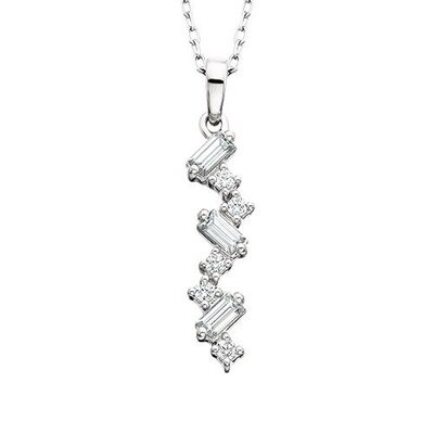 14KT White Gold Round and Baguette Diamond Necklace