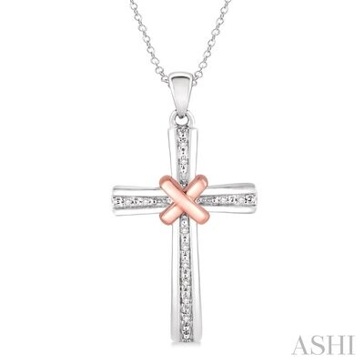 Silver TwoTone Diamond Cross Necklace