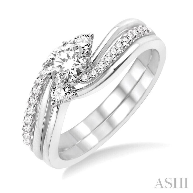 14KT White Gold Diamonds Swirl Wed Set