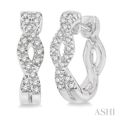 10KT White Gold Diamond Woven Huggie Hoop Earrings