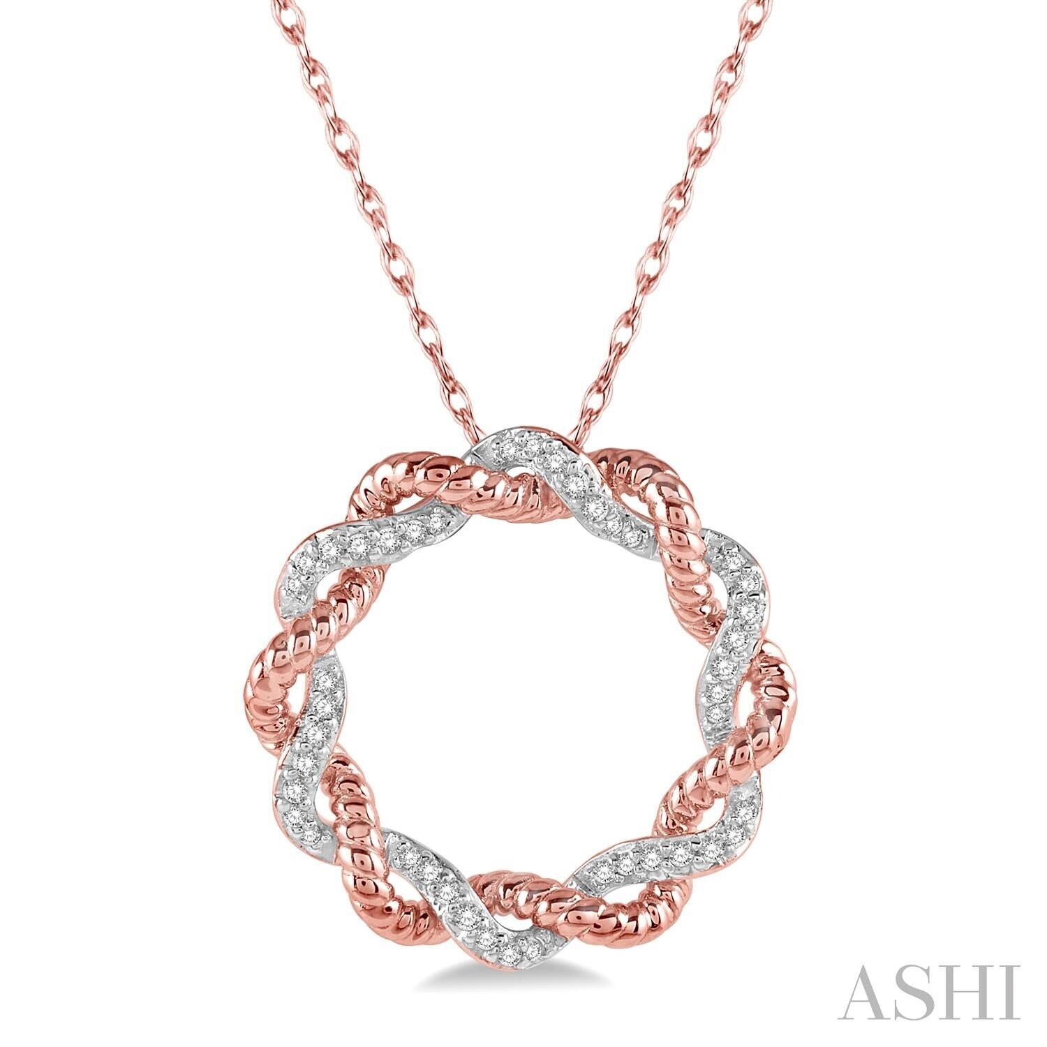 10KT Rose Gold Twisted Diamond Open Circle Necklace