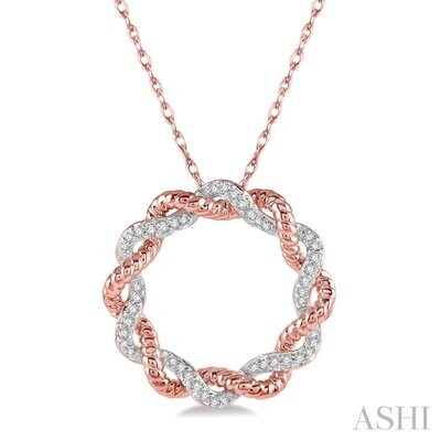 10KT Rose Gold Twisted Diamond Open Circle Necklace