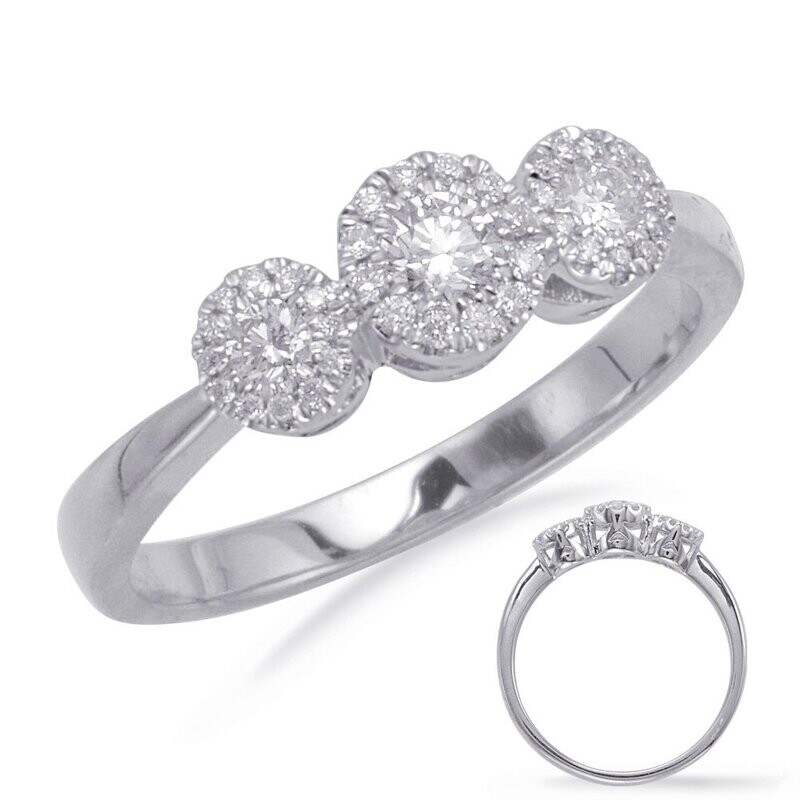 14KT White Gold Triple Diamond Cluster Ring