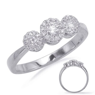 14KT White Gold Triple Diamond Cluster Ring