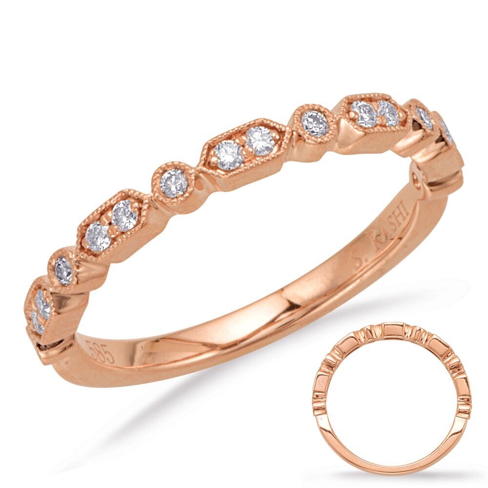 14KT Rose Gold Vintage Milgrain Diamond Stackable Band