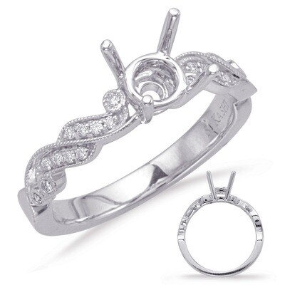 14KT White Gold Vintage Swirl Diamond Engagement Semi Mount Ring