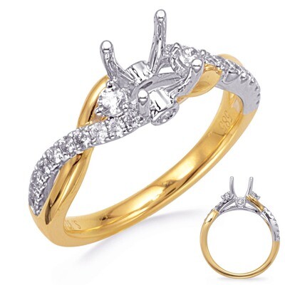 14KT TwoTone Twisted Diamond Engagement Semi-Mount Ring