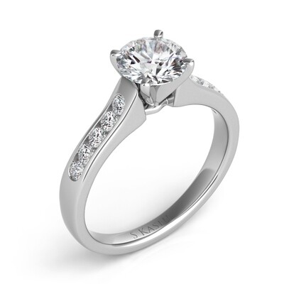 14KT White Gold Channel Round Diamond Engagement Semi Mount Ring