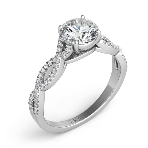 14KT White Gold Woven Round Diamond Engagement Ring