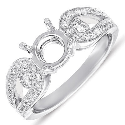 14KT White Gold Open Shoulder Diamond Engagement Semi Mount Ring