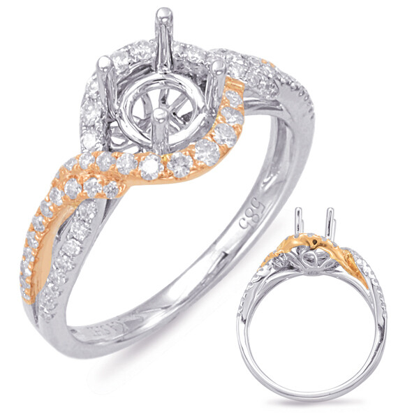 14KT TwoTone Braided Diamond Engagement Semi Mount Ring