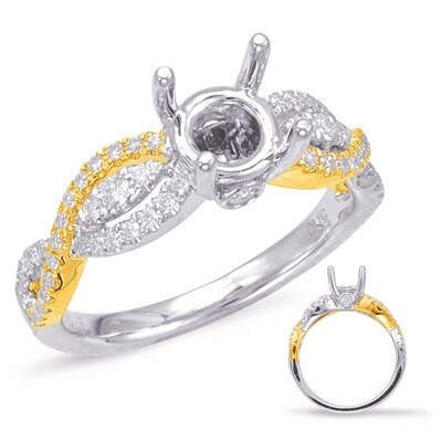 14KT TwoTone Woven Diamond Engagement Semi Mount Ring