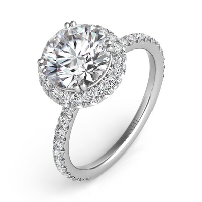 14KT White Gold Diamond Shoulders and Halo Engagement Semi Mount Ring