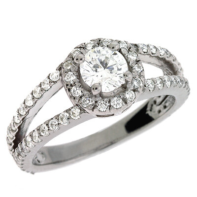14KT White Gold Diamond Open Shoulder and Halo Engagement Ring