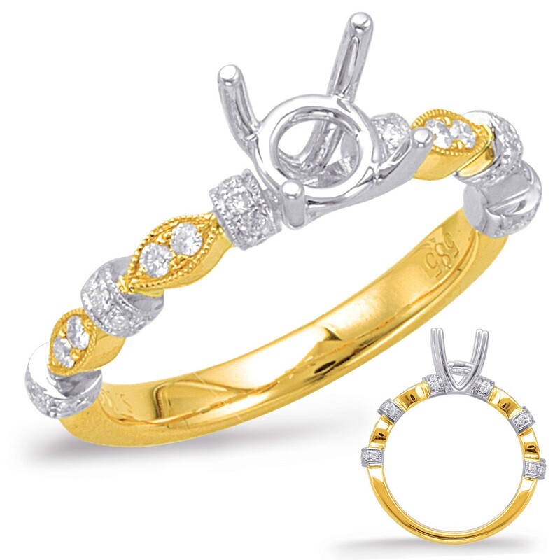 14KT TwoTone Round Diamond Engagement Semi Mount Ring