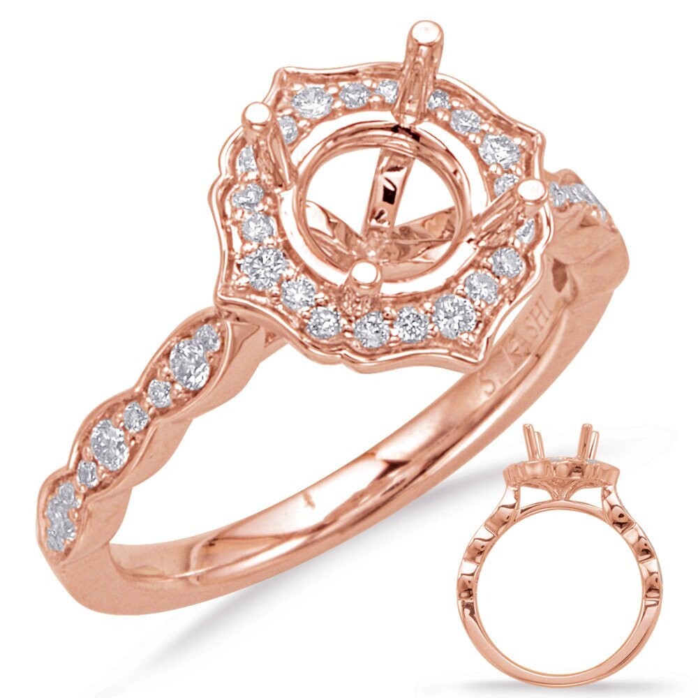 14KT Rose Gold Fancy Diamond Halo Engagement Semi Mount Ring