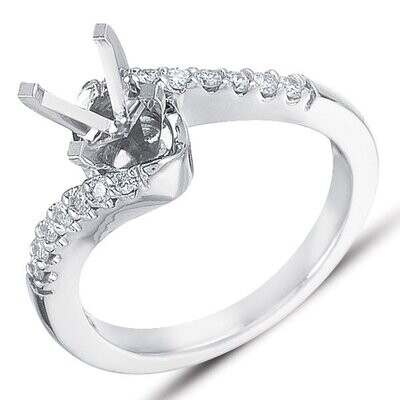 14KT White Gold Diamond Swirl Engagement Semi Mount Ring