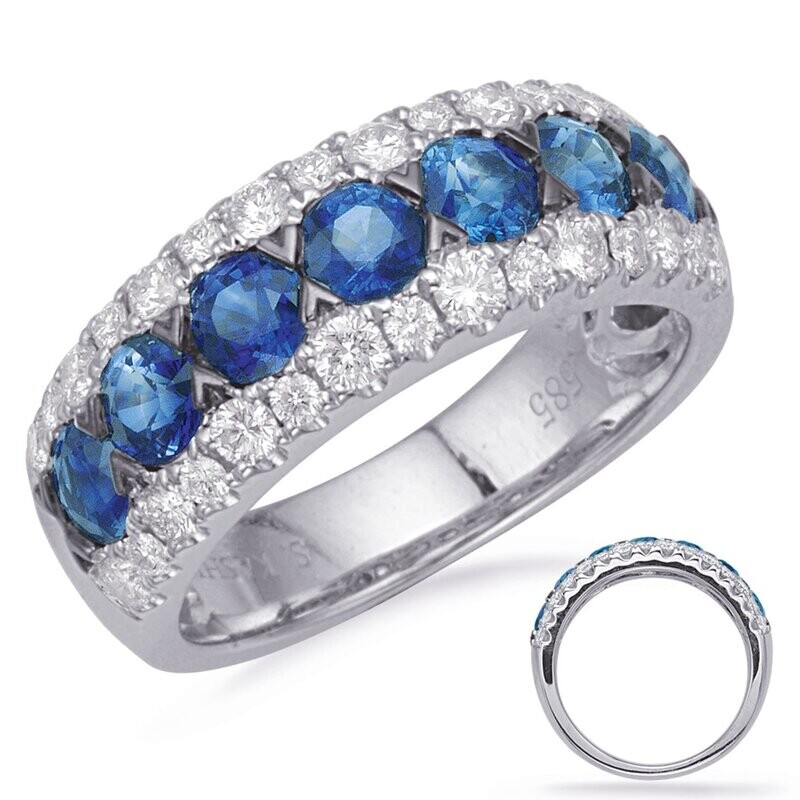 14KT White Gold Round Sapphire and Diamond Band