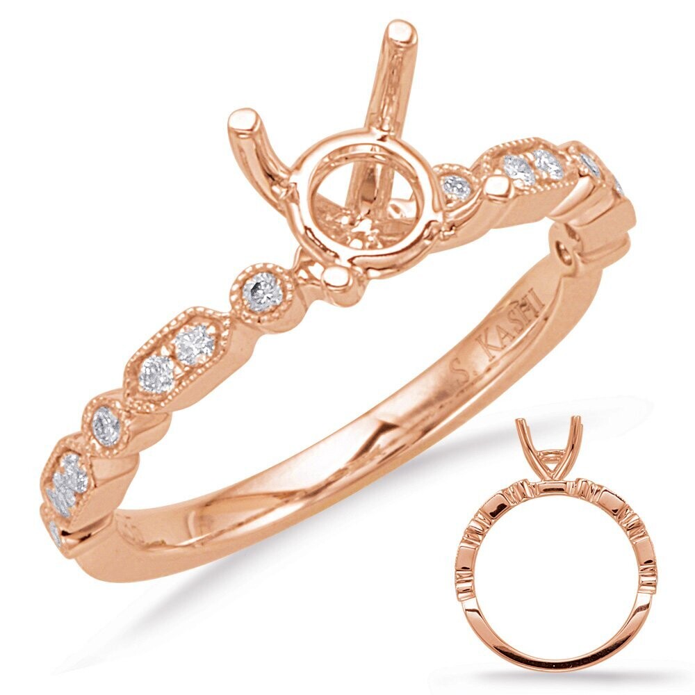 14KT Rose Gold Vintage Milgrain Diamond Engagement Ring Semi Mount