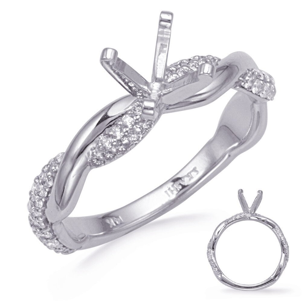 14KT White Gold Twisted Diamond Engagement Semi Mount Ring