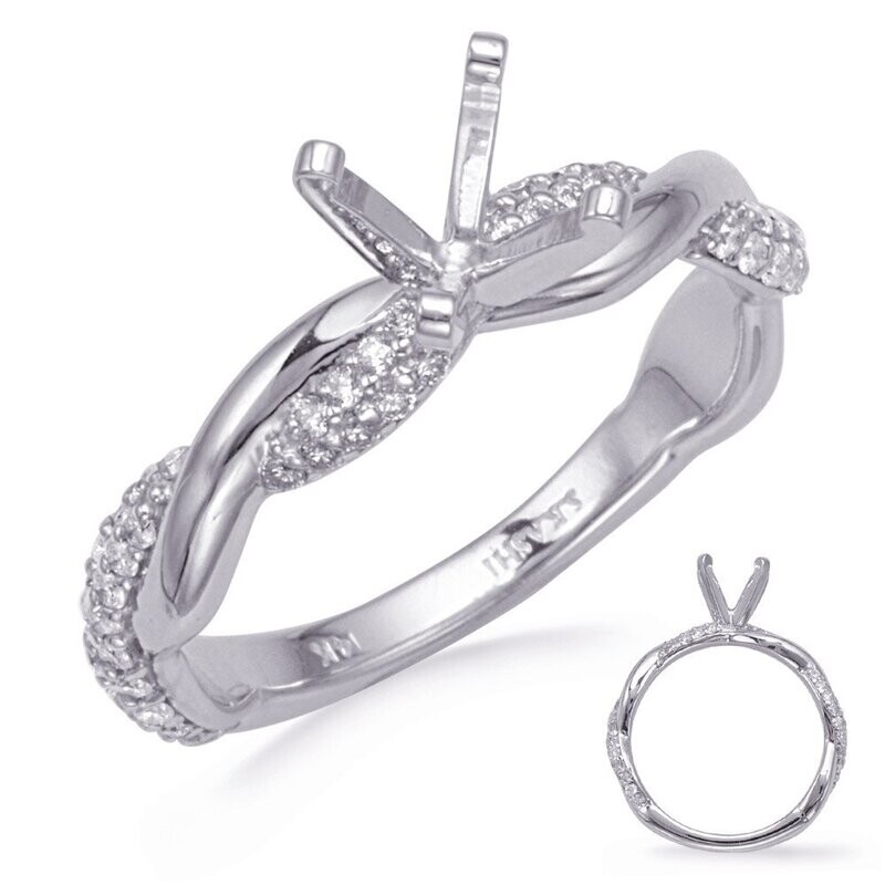14KT White Gold Twisted Diamond Engagement Semi Mount Ring