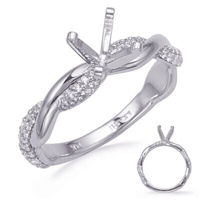 14KT White Gold Twisted Diamond Engagement Semi Mount Ring