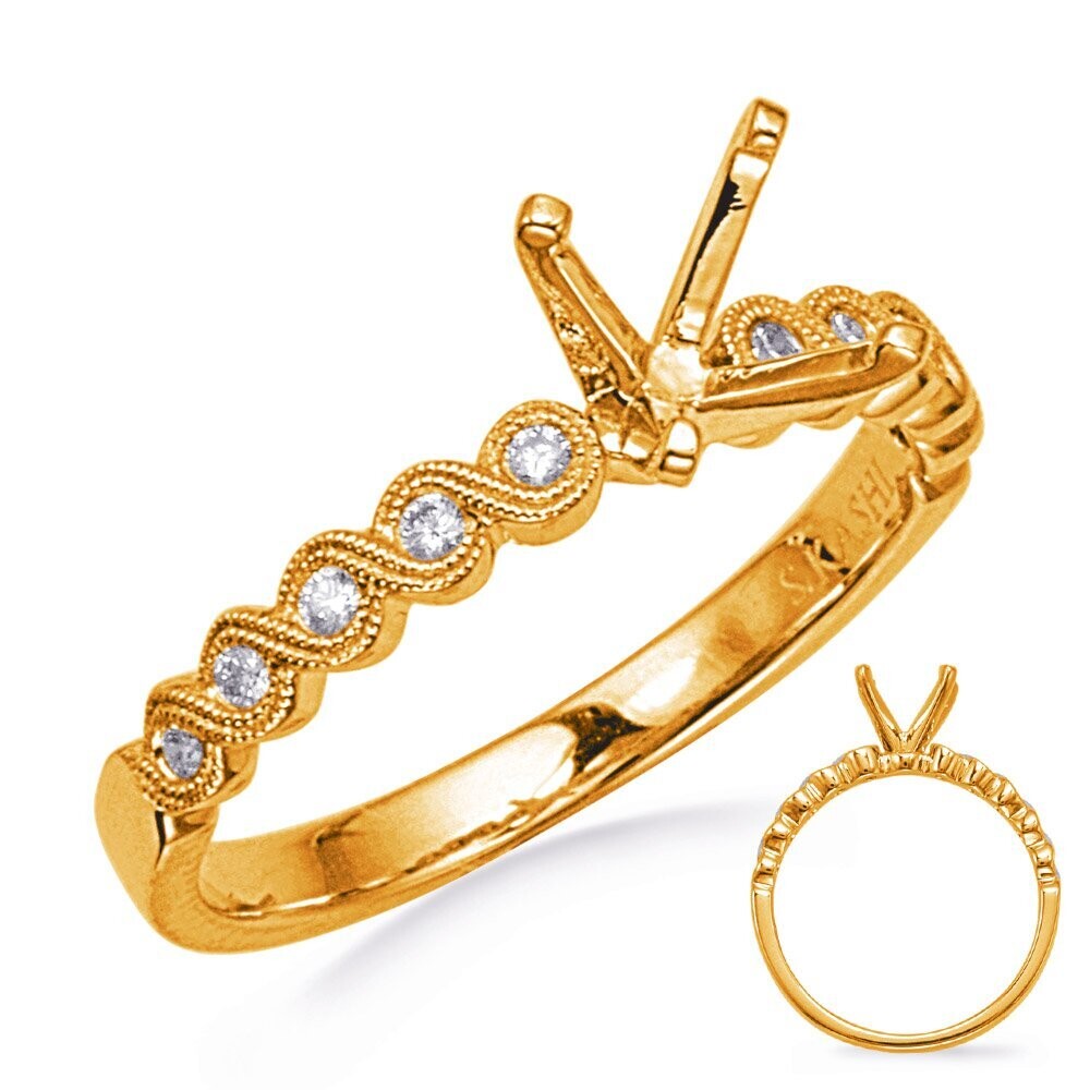 14KT Yellow Gold Milgrain Diamond Engagement Semi Mount Ring