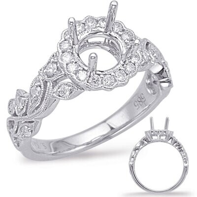 14KT White Gold Floral Diamond Halo Engagement Semi Mount Ring