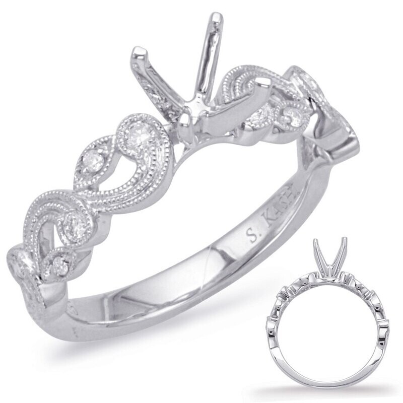 14KT White Gold Floral Diamond Engagement Semi Mount Ring