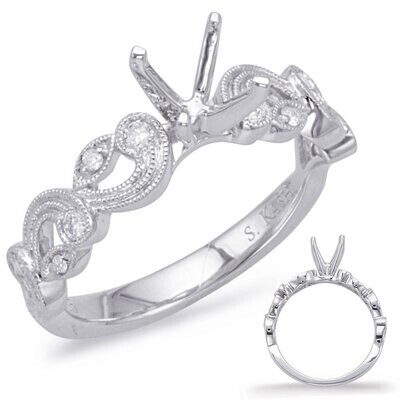 14KT White Gold Floral Diamond Engagement Semi Mount Ring