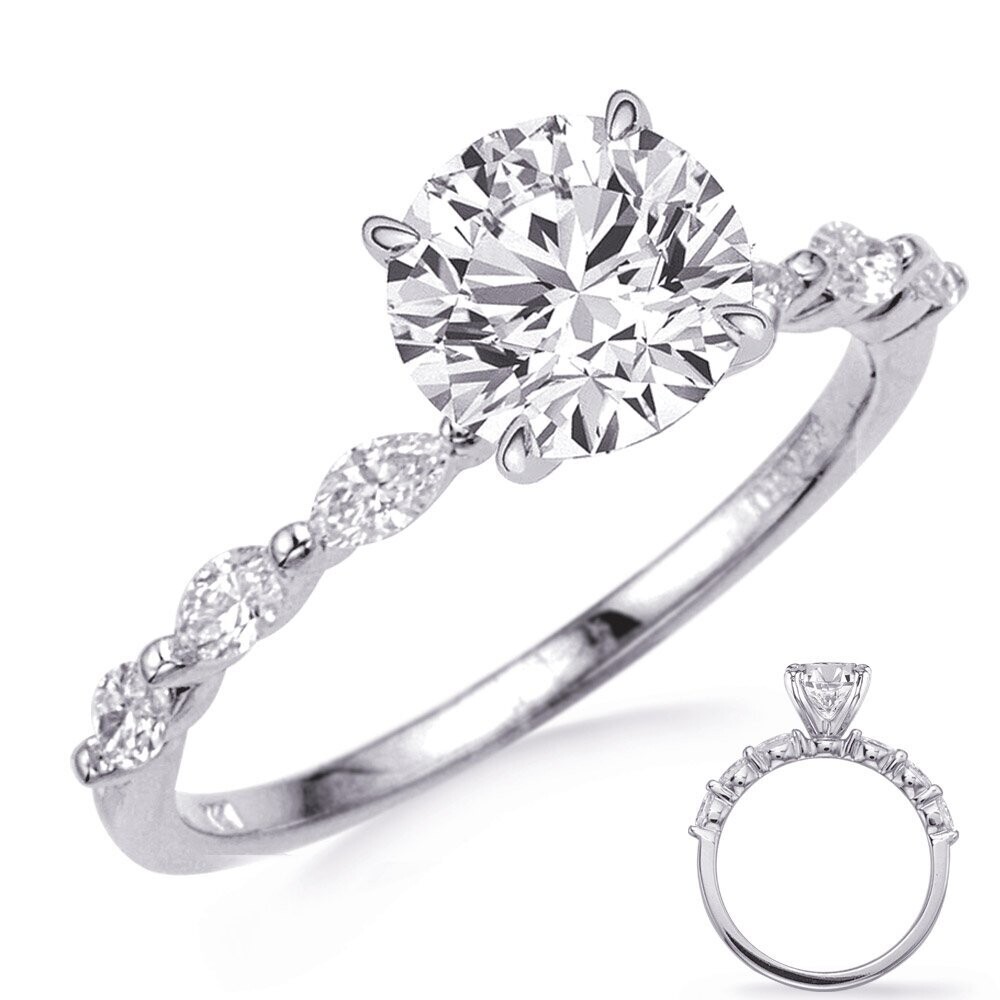 14KT White Gold Marquise Engagement Semi Mount Ring