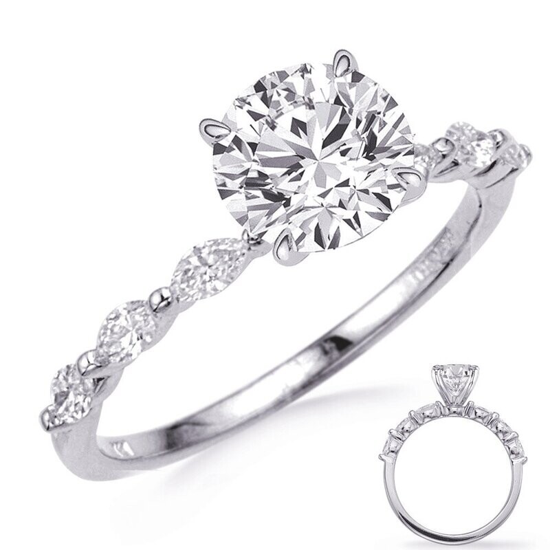 14KT White Gold Marquise Engagement Semi Mount Ring