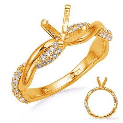 14KT Yellow Gold Twisted Diamond Engagement Semi Mount Ring