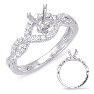 14KT White Gold Woven Diamond Engagement Semi Mount Ring