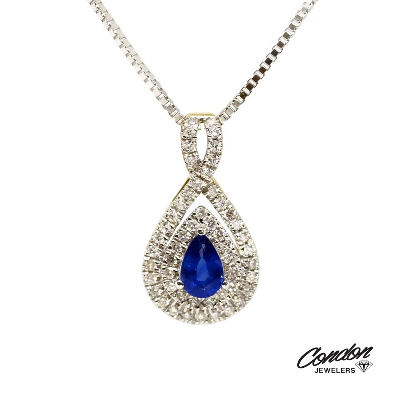 14KT TwoTone Pear Sapphire and Diamond Necklace
