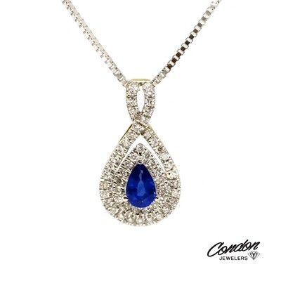 14KT TwoTone Pear Sapphire and Diamond Necklace