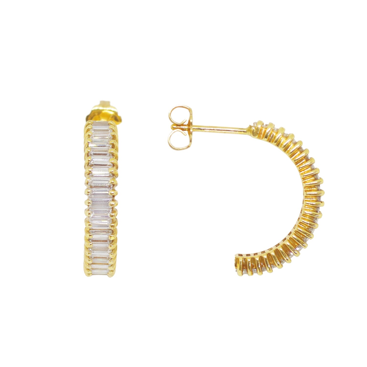 Yellow Gold Baguette J Hoop Earring