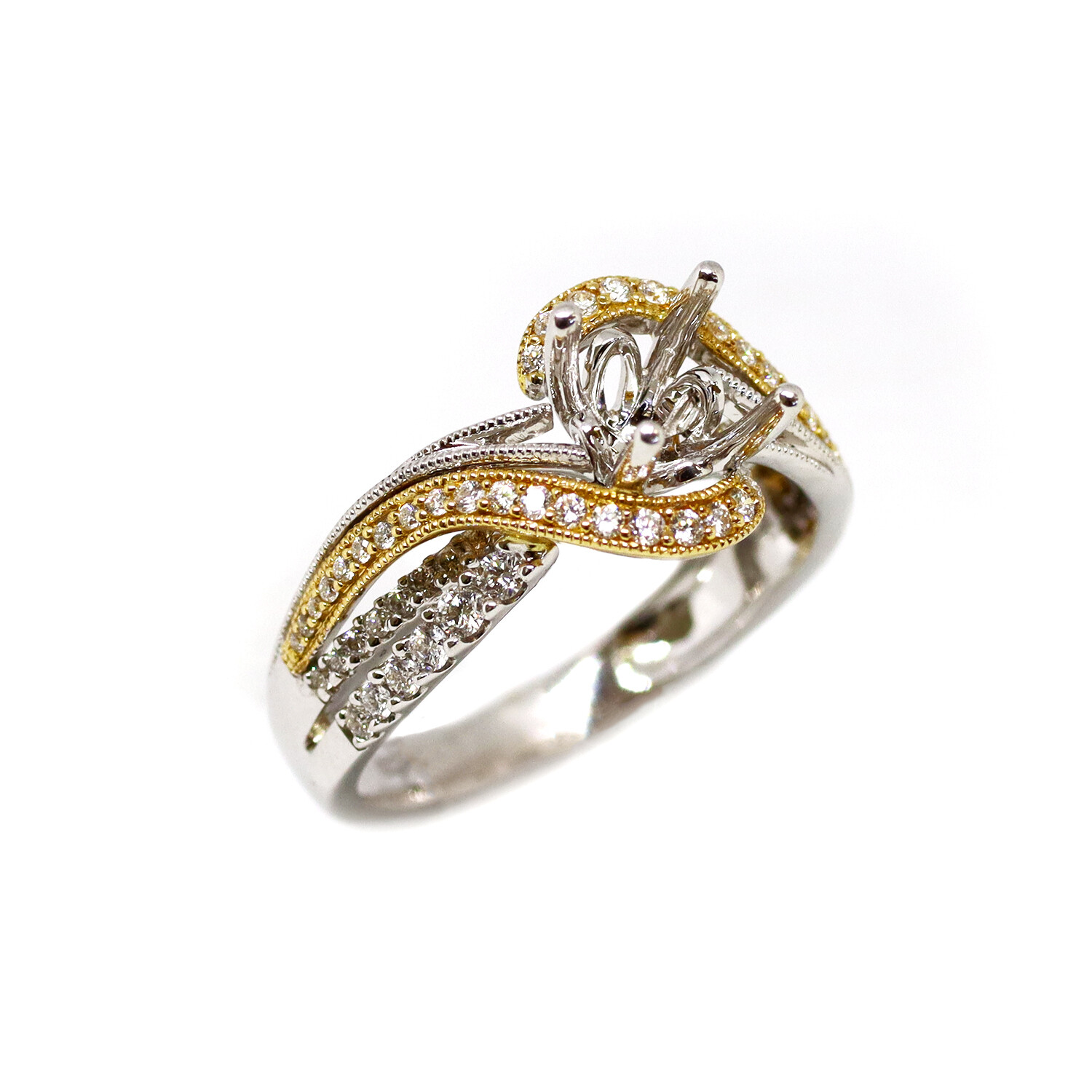 14KT TwoTone Diamond Swirl Engagement Semi Mount Ring