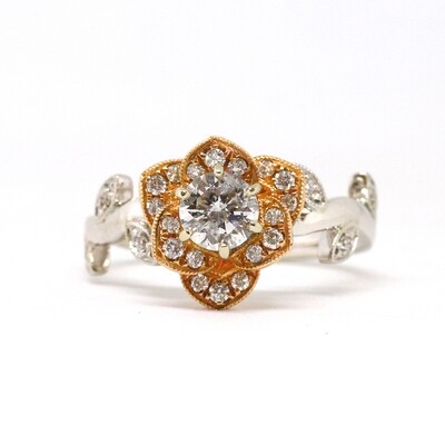 14KT TwoTone Diamond Flower Engagement Ring