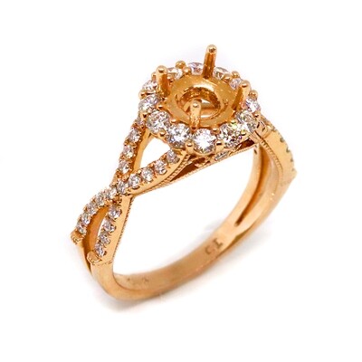 14KT Rose Gold Woven Diamond Halo Semi Mount Ring