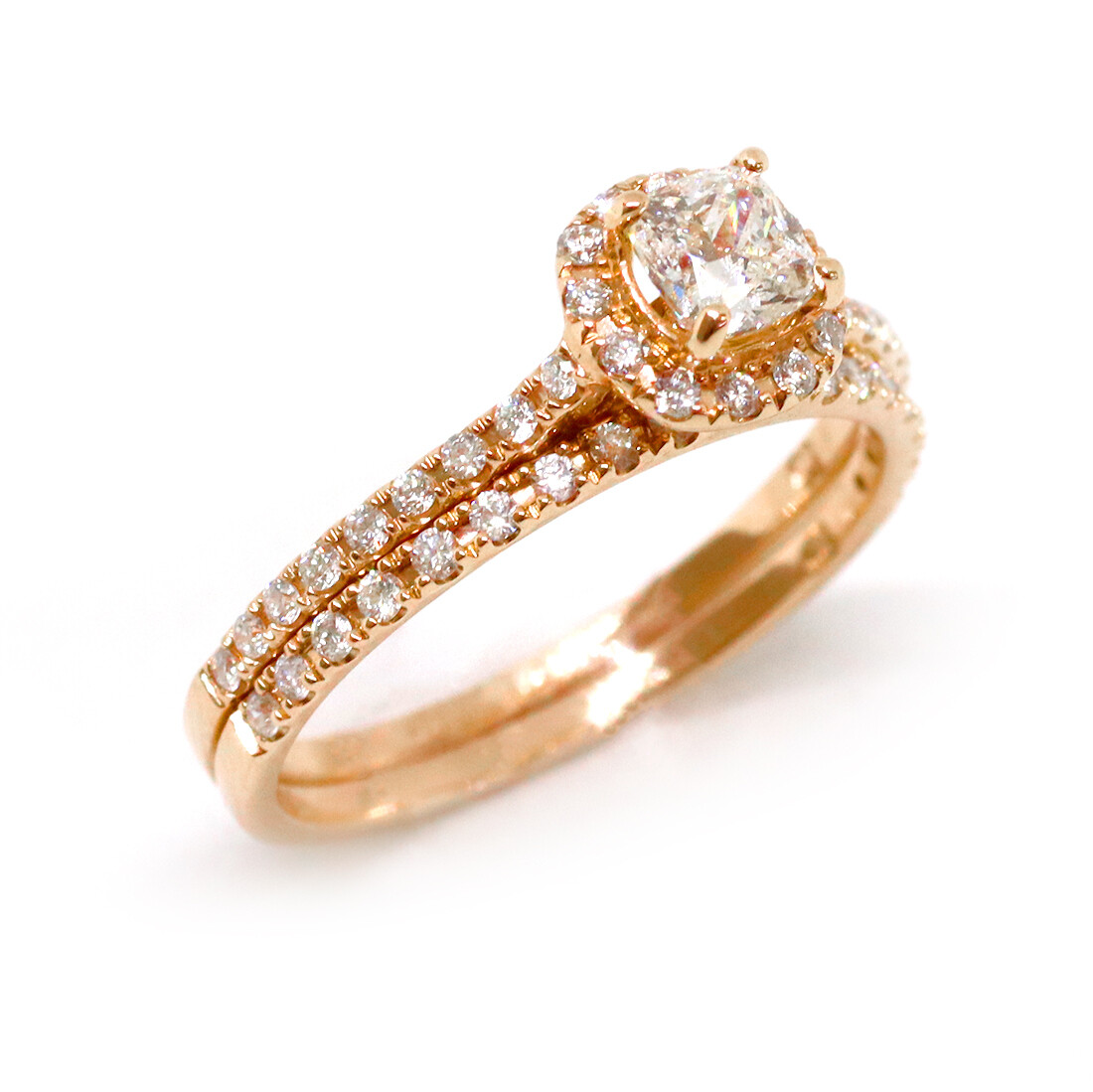 14KT Rose Gold Brilliant Diamond Halo Wed Set